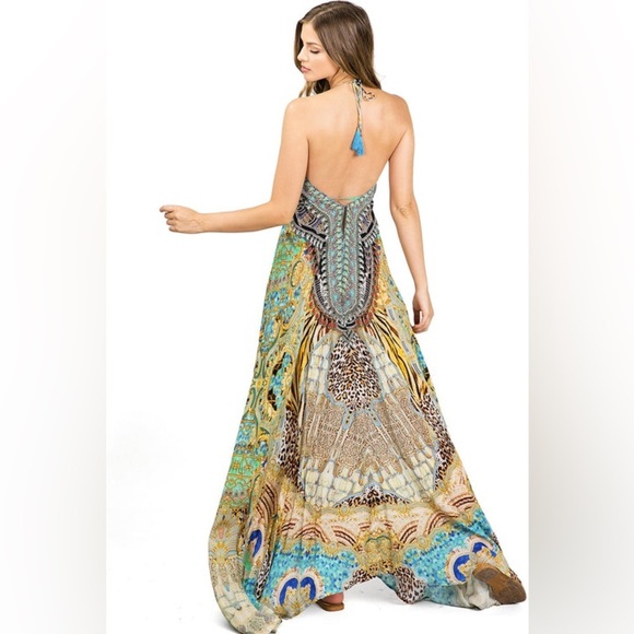 Bejeweled Tropical Maxi Dress Hi-Low Resort Cruise Love Island Boho Vaca Cruise - Picture 10 of 16